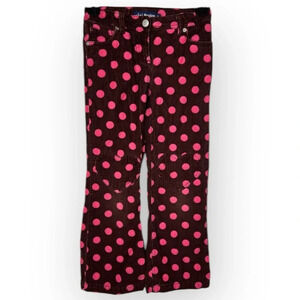 Mini Boden Girls Brown Pink Polka Dot Corduroy Pants Size 9 Heart Pockets